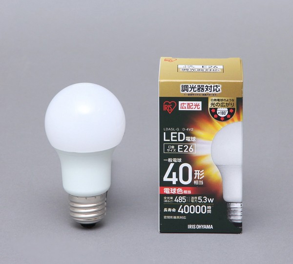 アイリスオーヤマ 照明 LED電球 LED電球広配光 調光 電球色40形相当(485lm) / 電化製品 生活家電 ライト・照明 電球・蛍光灯
