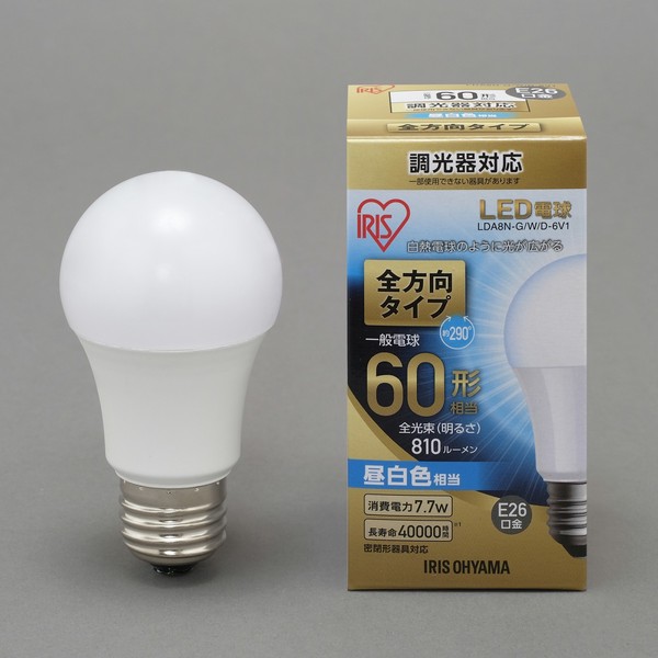 アイリスオーヤマ 照明 LED電球 LED電球 E26 調光 全方向タイプ 昼白色 60形相当(810lm) / 電化製品 生活家電 ライト・照明 電球・蛍光灯