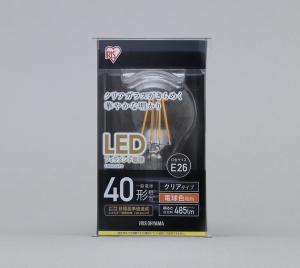 アイリスオーヤマ 照明 LED電球 LEDフィラメント電球 クリア 電球色40形相当(485lm) / 電化製品 生活家電 ライト・照明 電球・蛍光灯