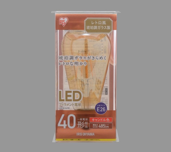 アイリスオーヤマ 照明 LED電球 LEDフィラメント電球 琥珀調 キャンドル色40形相当(485lm) / 電化製品 生活家電 ライト・照明 電球・蛍光
