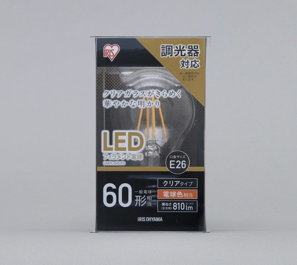 アイリスオーヤマ 照明 LED電球 LEDフィラメント電球 調光クリア 電球色60形相当(810lm) / 電化製品 生活家電 ライト・照明 電球・蛍光灯