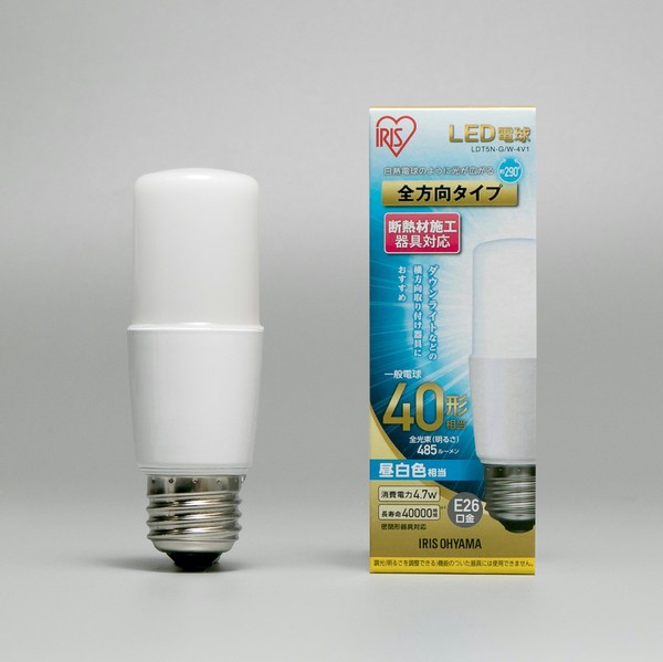 アイリスオーヤマ 照明 LED電球 LED電球 E26 T形 全方向タイプ 昼白色 40形相当(485lm) / 電化製品 生活家電 ライト・照明 電球・蛍光灯