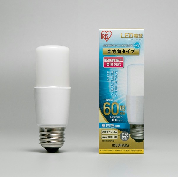 アイリスオーヤマ 照明 LED電球 LED電球 E26 T形 全方向タイプ 昼白色 60形相当(810lm) / 電化製品 生活家電 ライト・照明 電球・蛍光灯